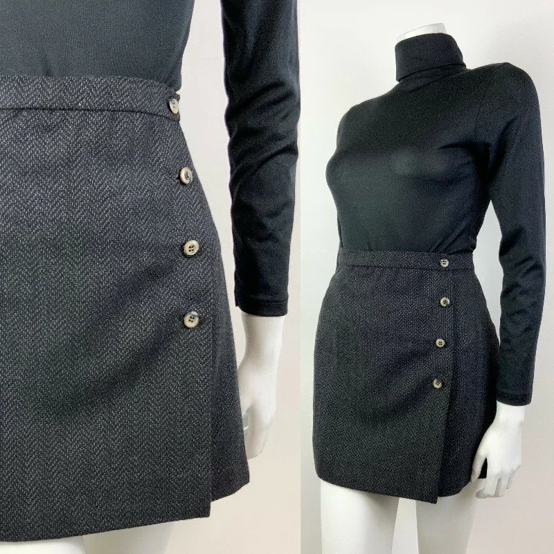 Shop Smart, Save Big!VINTAGE 60s 70s CHARCOAL GREY ZIG-ZAG MOD PREPPY WORKING GIRL WRAP SHORT SKIRT 8 Shop Smart, Save Big!VINTAGE 60s 70s CHARCOAL GREY ZIG-ZAG MOD PREPPY WORKING GIRL WRAP SHORT SKIRT 8