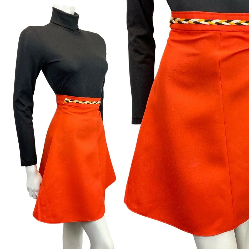 Time to Save Big!VINTAGE 60s 70s ORANGE BLACK WHITE BRAIDED MOD A-LINE SKIRT 4