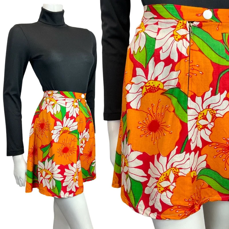 Every Deal is a Steal!VINTAGE 60s 70s ORANGE RED GREEN FLORAL DAISY POPPY MOD SHORT SKIRT 8 Every Deal is a Steal!VINTAGE 60s 70s ORANGE RED GREEN FLORAL DAISY POPPY MOD SHORT SKIRT 8