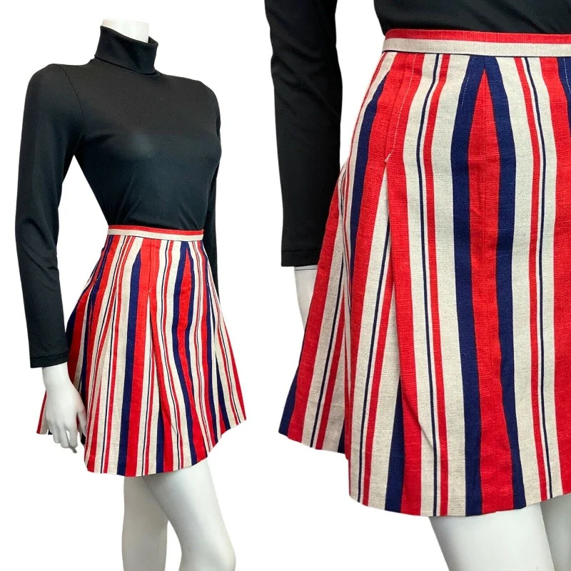 Don’t Wait – Shop Today!VINTAGE 60s 70s RED BLUE WHITE STRIPED PLEATED MOD MINI SKIRT 6 8