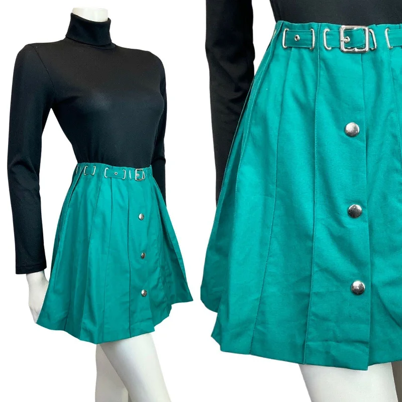 Limited Time Offer!VINTAGE 60s 70s TEAL GREEN SILVER BELTED PLEATED MOD MINI SKIRT 4 Limited Time Offer!VINTAGE 60s 70s TEAL GREEN SILVER BELTED PLEATED MOD MINI SKIRT 4