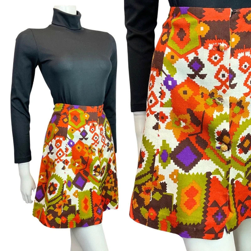 Steals and Deals Await!VINTAGE 60s 70s WHITE GREEN BROWN ORANGE GEOMETRIC AZTEC A-LINE MINI SKIRT 10 Steals and Deals Await!VINTAGE 60s 70s WHITE GREEN BROWN ORANGE GEOMETRIC AZTEC A-LINE MINI SKIRT 10