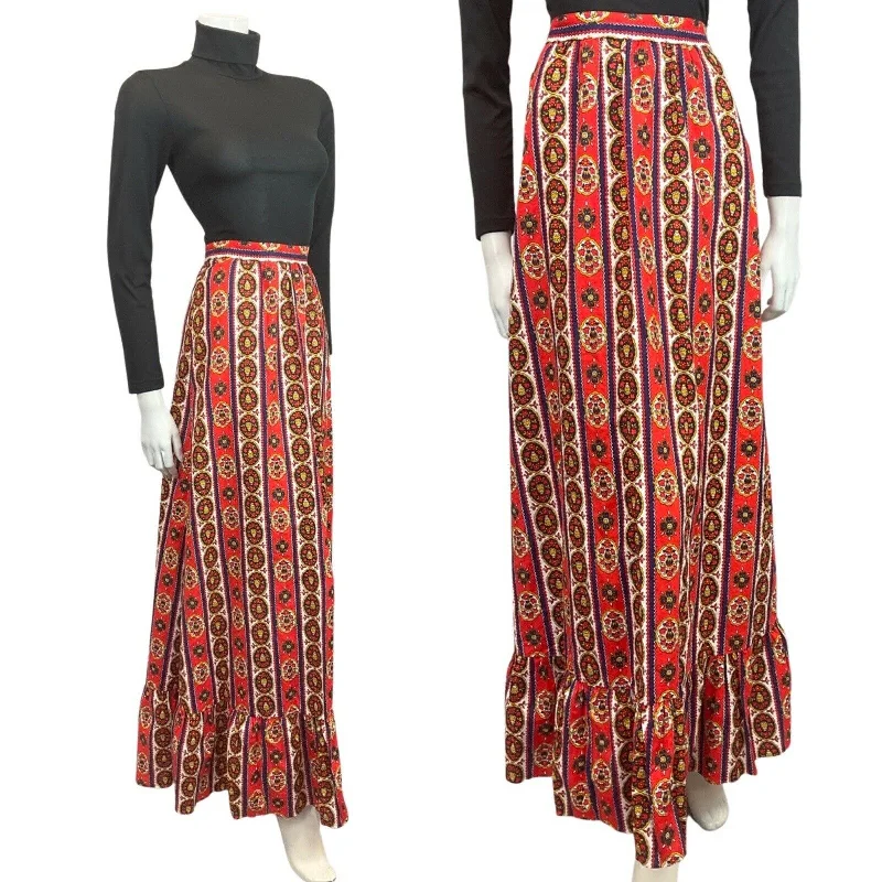 Don't Miss Out!VINTAGE 70s RED BLUE WHITE STRIPED FLORAL BOHO FOLK RUFFLED MAXI SKIRT 8 10 Don't Miss Out!VINTAGE 70s RED BLUE WHITE STRIPED FLORAL BOHO FOLK RUFFLED MAXI SKIRT 8 10