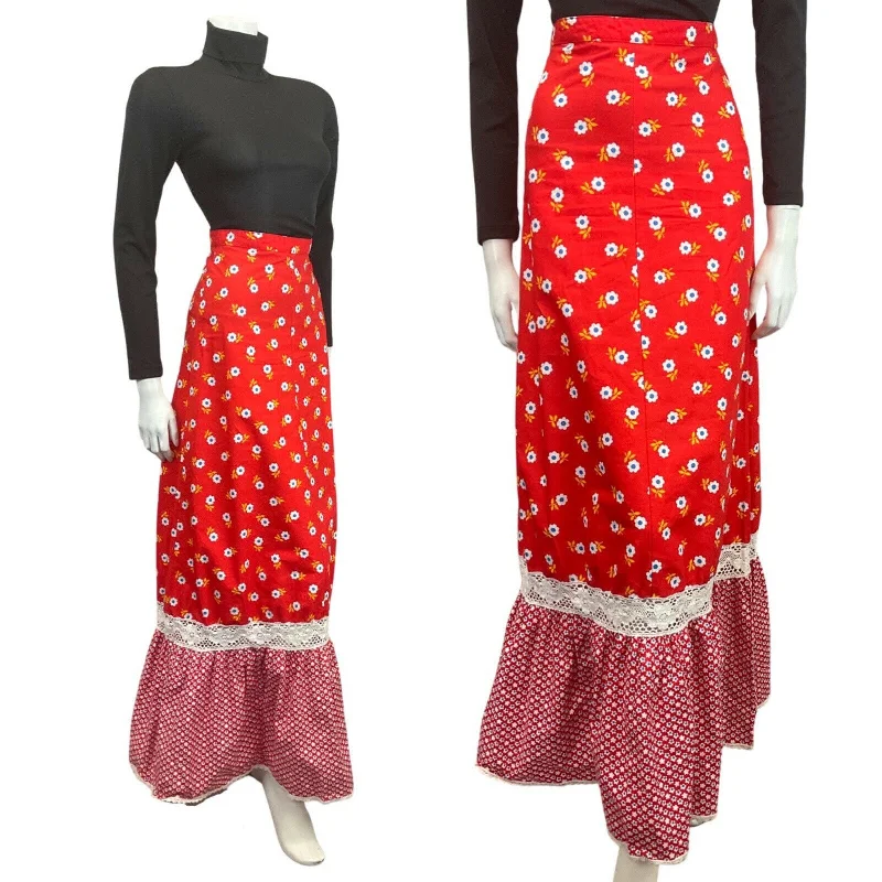 Incredible Savings Inside!VTG 60s 70s RED WHITE BLUE DAISY FLORAL RUFFLED MOD BOHO PRAIRIE MAXI SKIRT 4 Incredible Savings Inside!VTG 60s 70s RED WHITE BLUE DAISY FLORAL RUFFLED MOD BOHO PRAIRIE MAXI SKIRT 4