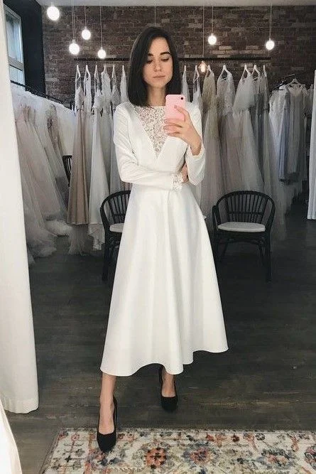 Unlock Huge Savings Now!White Satin Prom Dress With Long Sleeves    cg20639