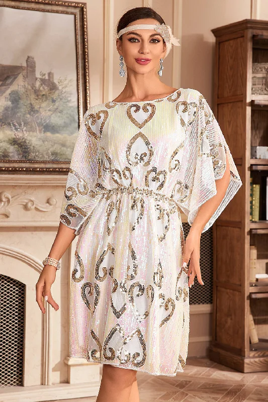Everything Must Go!White Sparkly Batwing 1920s Dress with Sequins