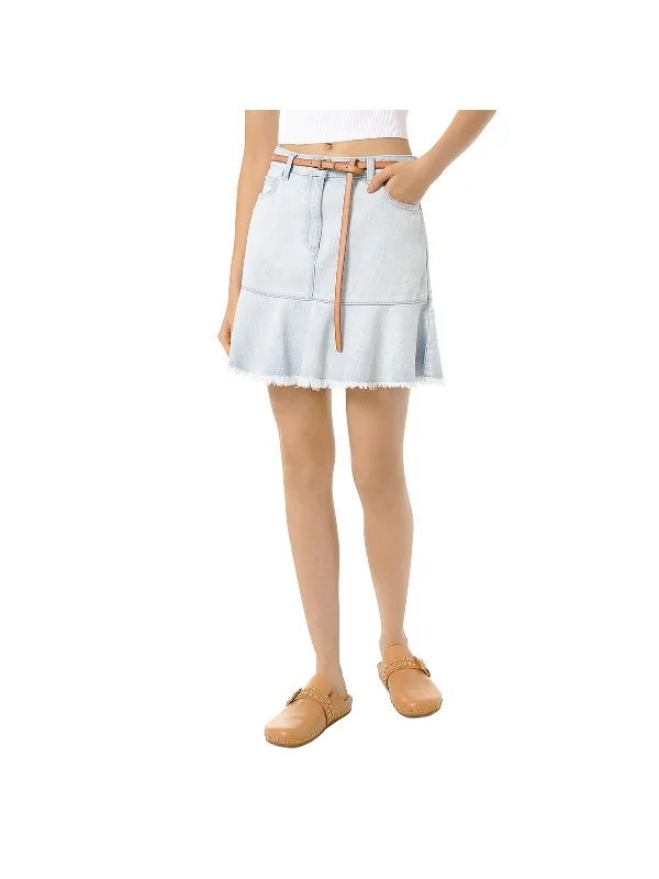 Hot Deals You Can’t Resist!Womens Flounce Frayed Hem Denim Skirt