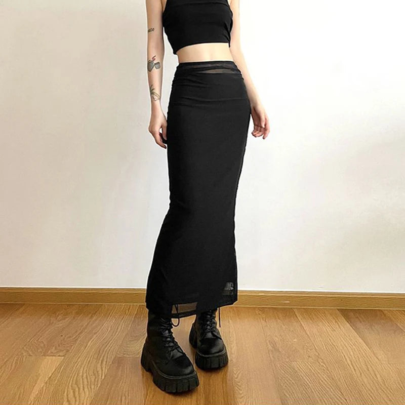 The Best Deals Won’t Wait!Y2K Black Long Harajuku Sexy Mesh Patchwork Wrap Summer Gothic Korean High Waist Slim A-Line Skirt The Best Deals Won’t Wait!Y2K Black Long Harajuku Sexy Mesh Patchwork Wrap Summer Gothic Korean High Waist Slim A-Line Skirt