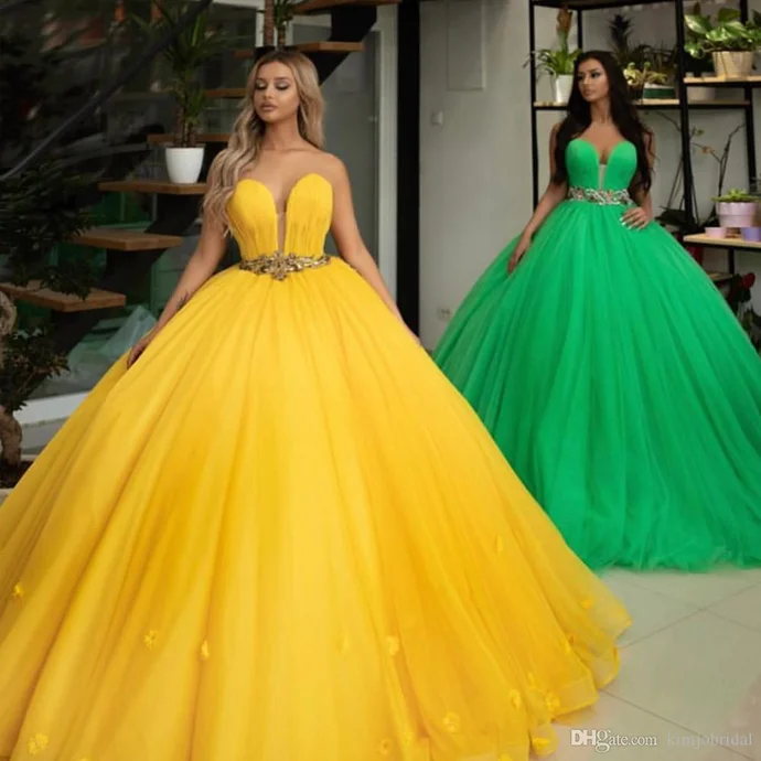 Buy More, Save More!Yellow Ball Gown Prom Dress Sweetheart Strapless Flowers Plus Size Formal Evening Dresses Long Party Gowns Custom Size    cg20561