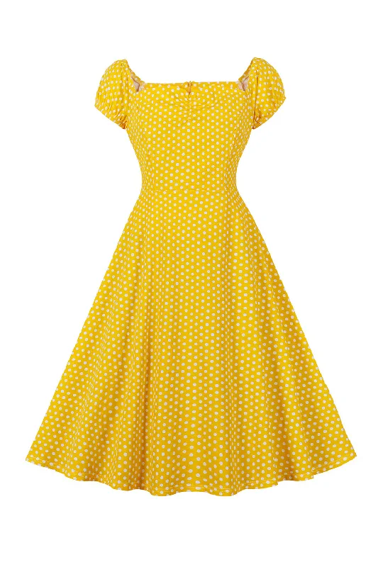 Find Your Perfect Deal Today!Yellow Polka Dots Square Neck Vintage Dress