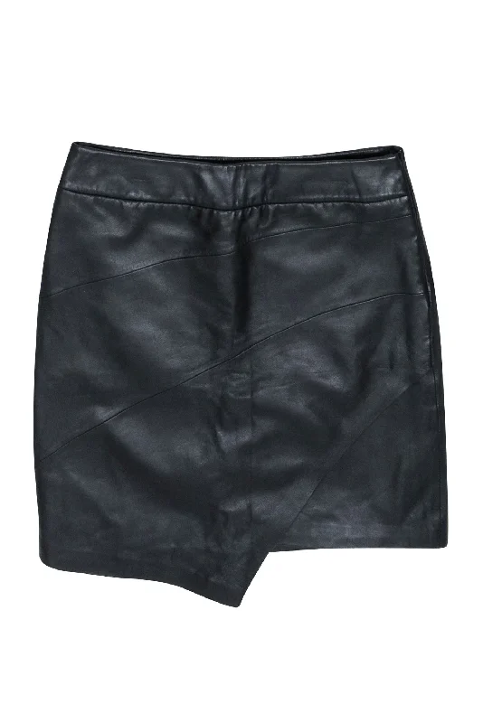 Unmissable Offers Await!Zadig & Voltaire - Black Leather Asymmetrical Hem Skirt Sz M