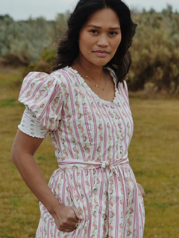Buy One, Get One Free!100% RECYCLED COTTON - AURELIA DRESS IN ROSE VINTAGE WALLPAPER