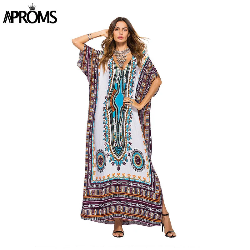Your Exclusive Offer Awaits!Aproms African Kaftan Dresses for Women Summer Ethnic Dashiki Dress Robe Traditional African Clothing Long Maxi Tunic Dress