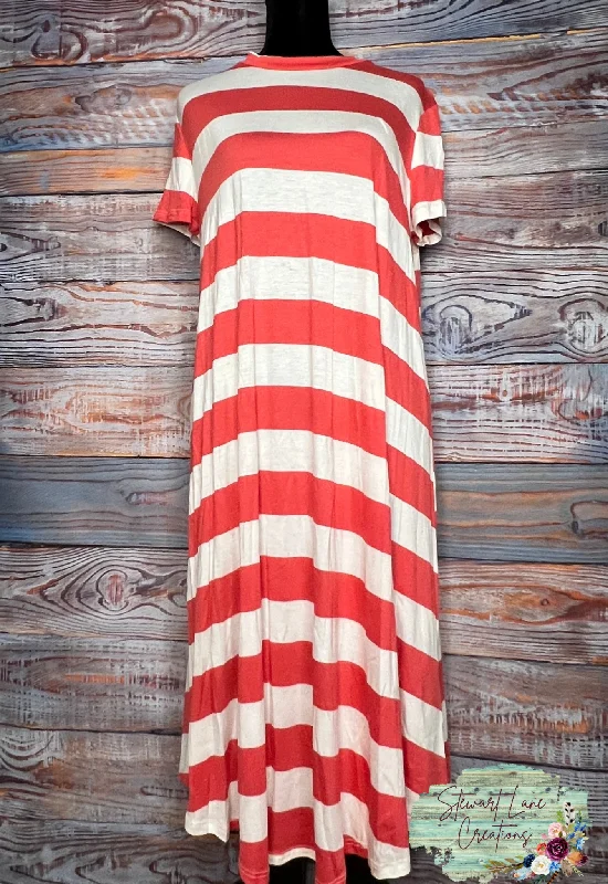 Save Money, Shop Happy!Bright Coral Striped Dress