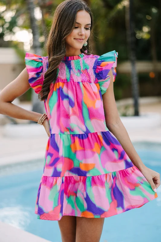 Best Price of the Season!Can't Stop Pink Abstract Babydoll Dress