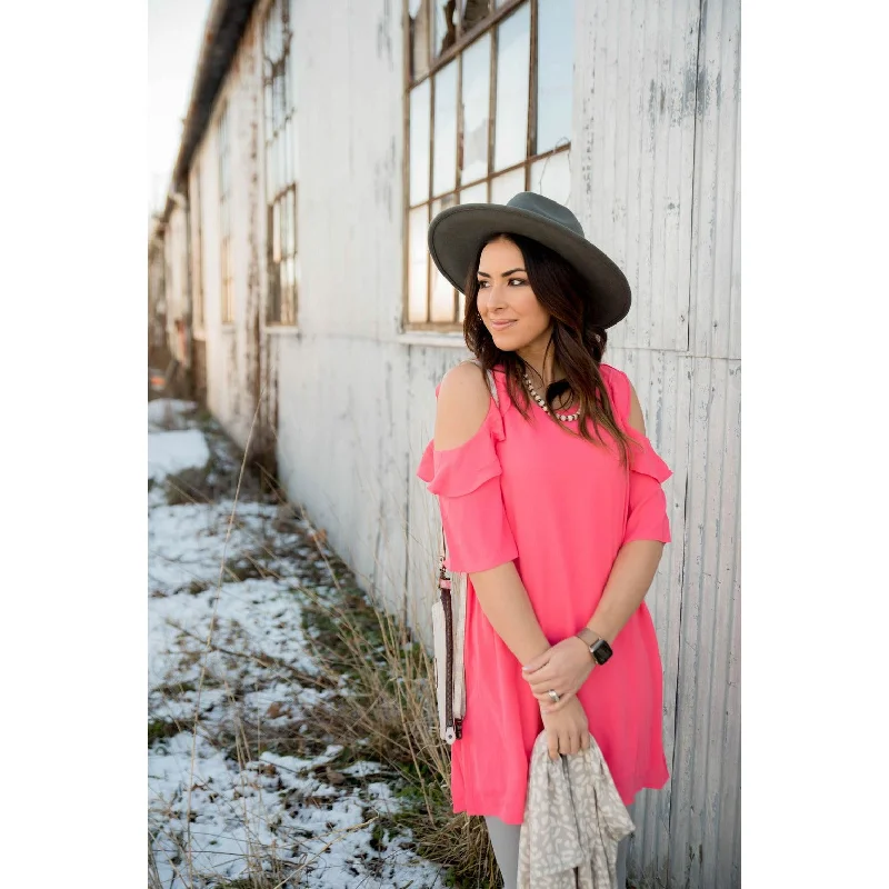 Get Ready to Save!Cold Shoulder Ruffle Tunic Dress