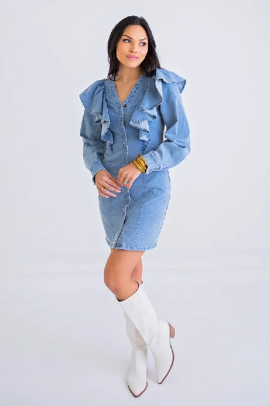 Must-Have Deals Inside!Denim Ruffle Dress