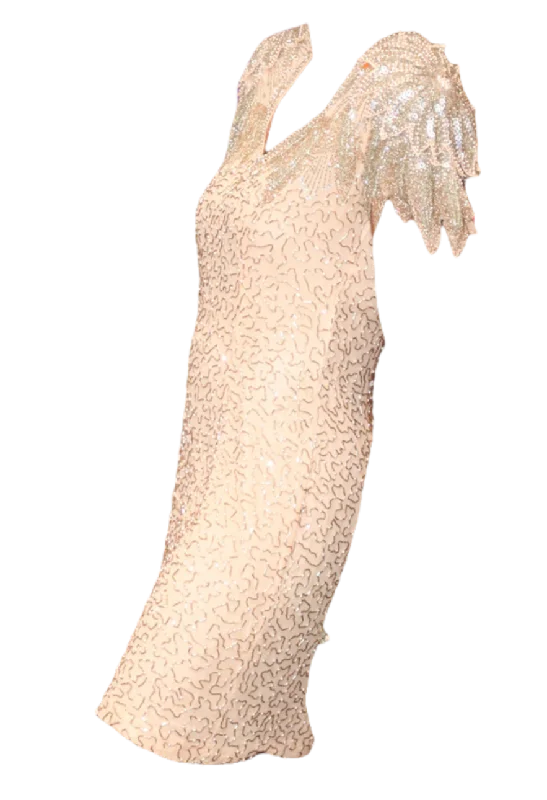 Save Like Never Before!Vintage cream sequin dress with beaded shoulders sz XS
