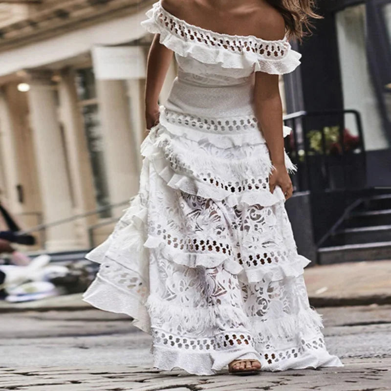 Time to Snag a Bargain!FashionSierra - 2024 Elegant White Lace Off Shoulder Boho Dress