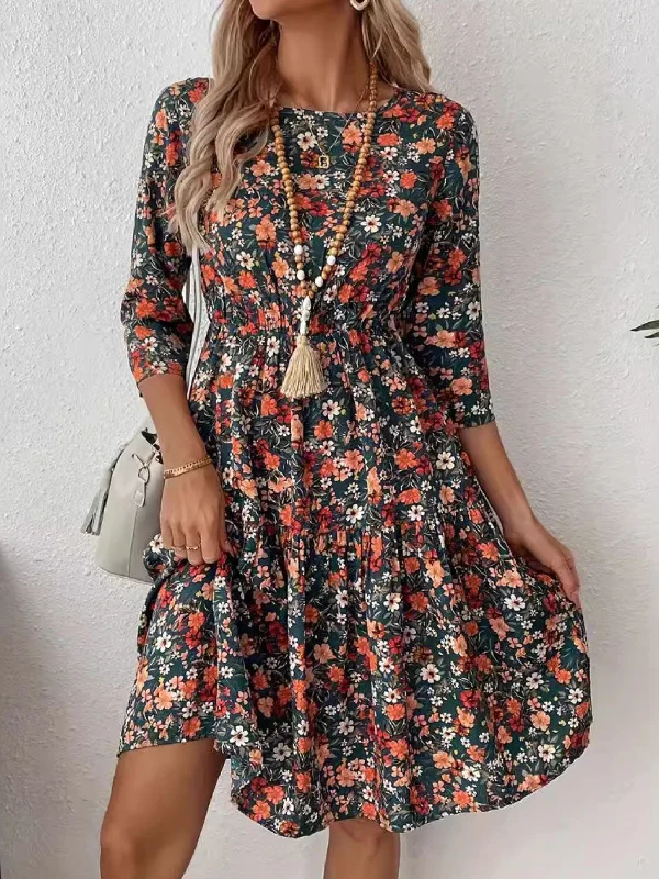 Shop Today, Save Tomorrow!Frill Floral Round Neck Dress