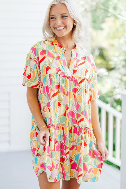 Limited Stock Available!Fully Convinced Pink Abstract Babydoll Dress
