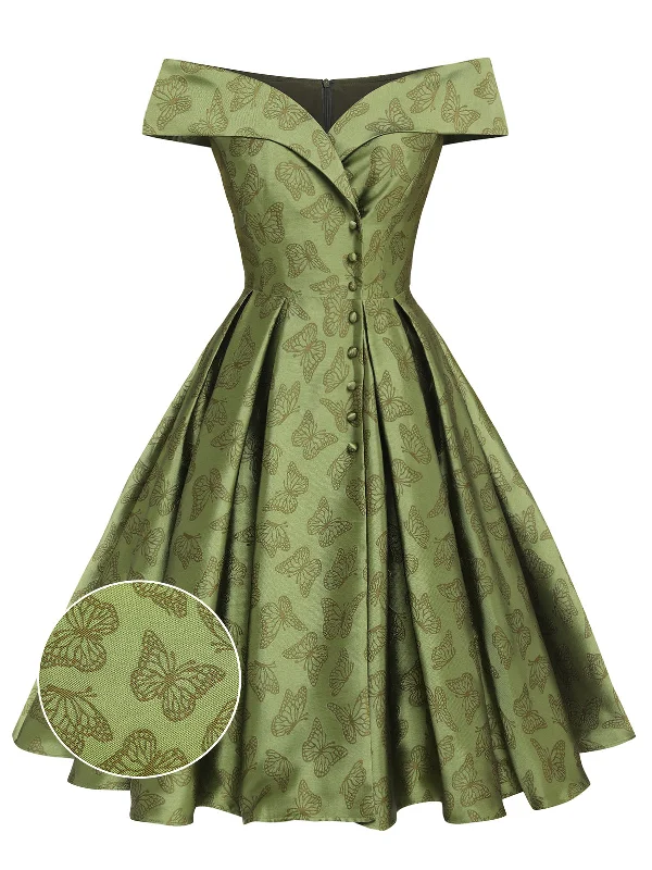 Your Favorite Sale is Back!Green 1950s Off-Shoulder Vintage Dress