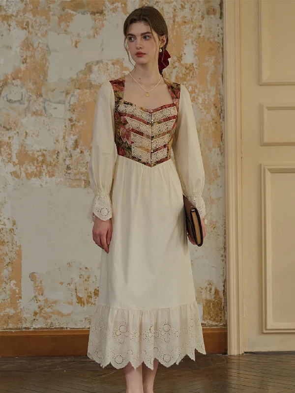 Exclusive Savings This Week!【Black Friday】June Contrast Square Neck Lace Patchwork Dress