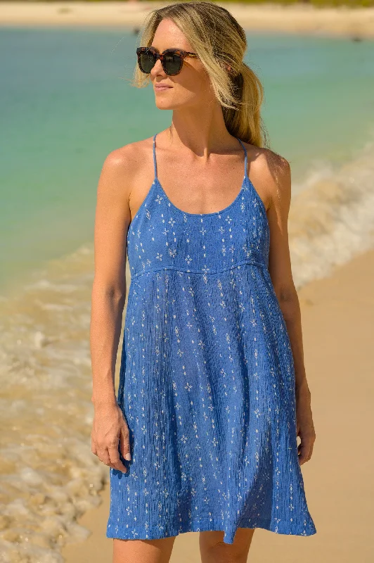 Hurry! While Supplies Last!Lenu Short Dress | Star Aztec White/Blue