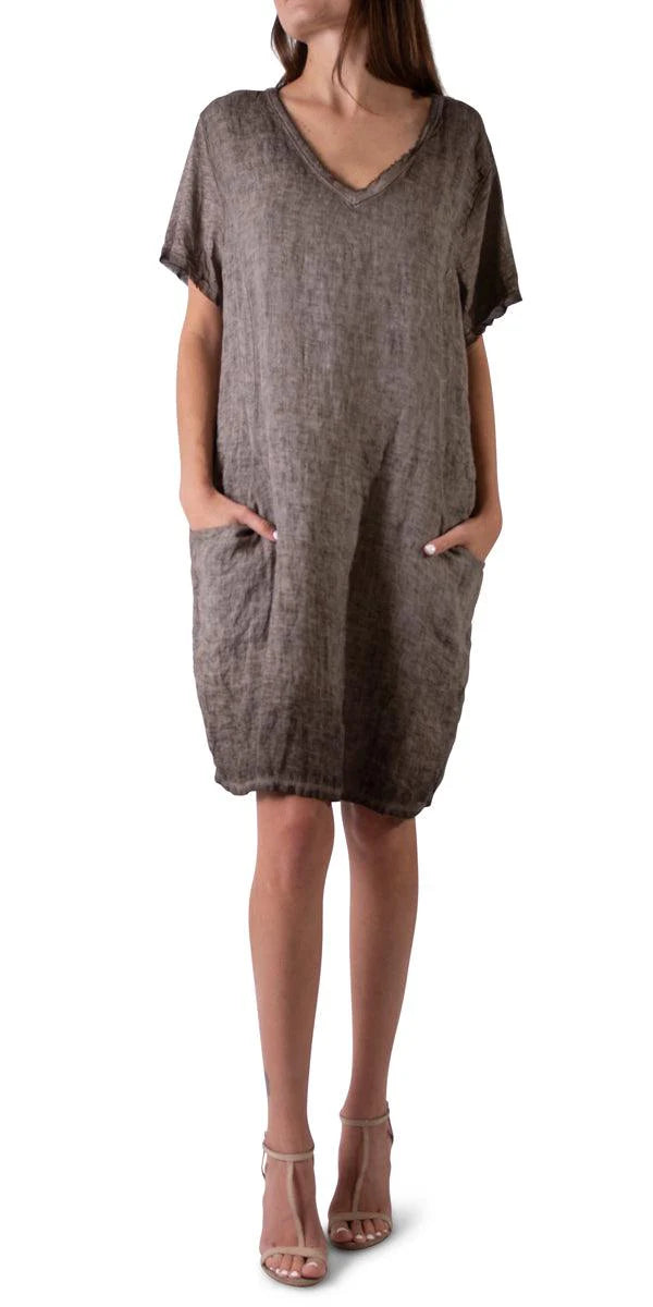 Score Huge Discounts Today!Perla Linen Short Dress in Chocolate