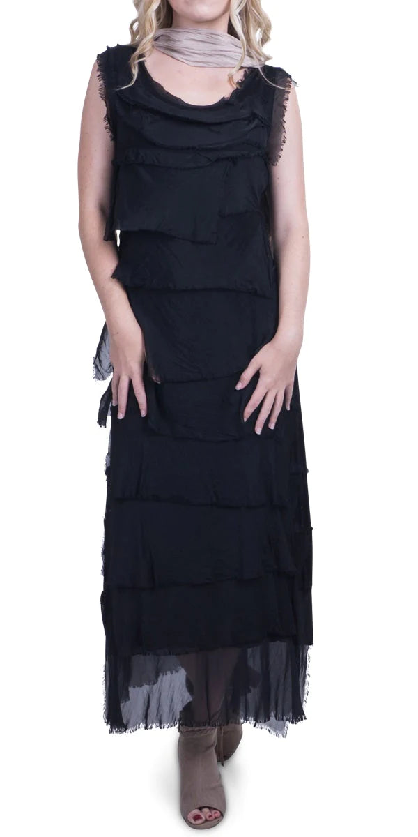 Biggest Sale of the Season!Silk Long Ruffle Dress in Black