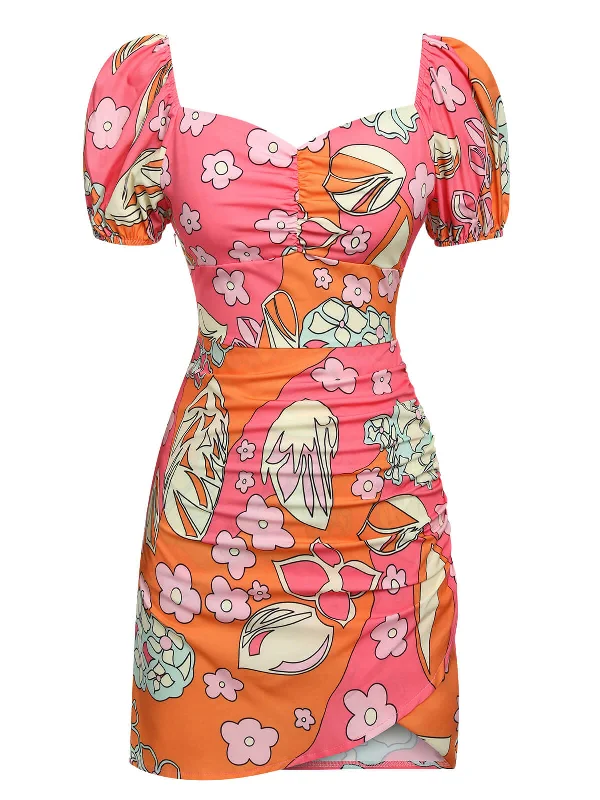 Lowest Prices Guaranteed!Multicolor 1960s Cartoon Floral Tulip Hem Dress