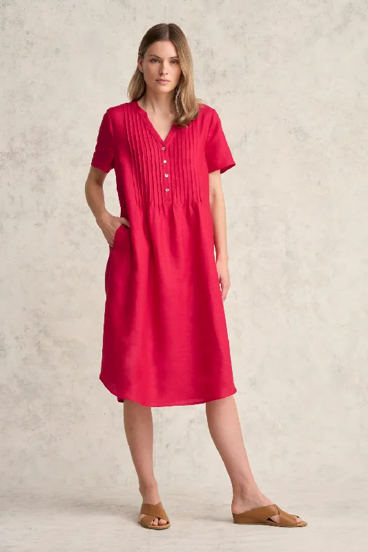 Every Deal is a Steal!Pleated Front French Linen Dress - Rouge