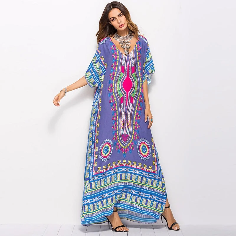 Time to Save Big!Plus Size Maternity Photo Shoot Beach Sundress Sexy V-Neck Boho Dress Traditional Ethnic Loose Dashiki Vintage Kaftan Dressess