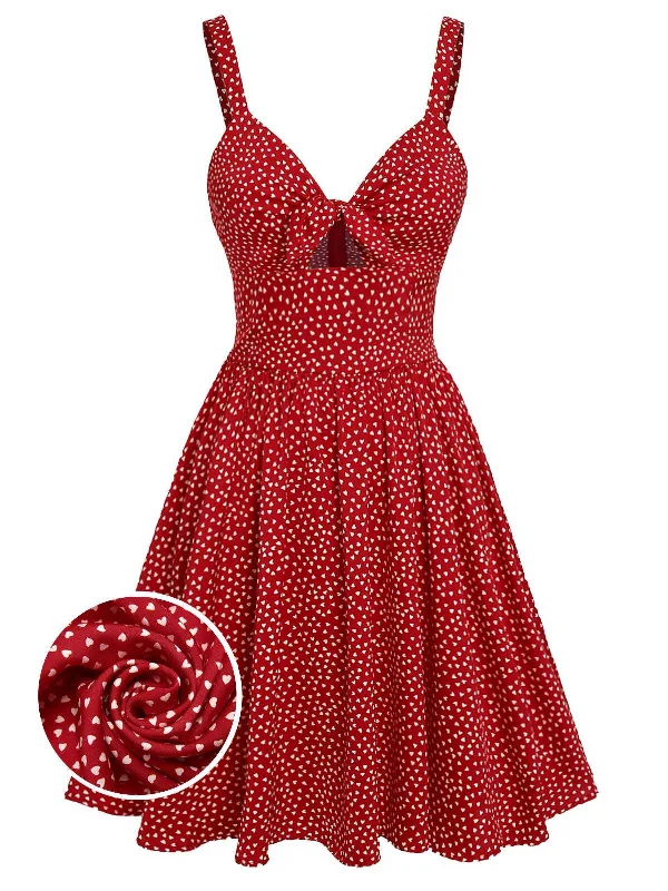 Your Dream Deal is Here!Red 1950s Spaghetti Strap Heart Print Dress