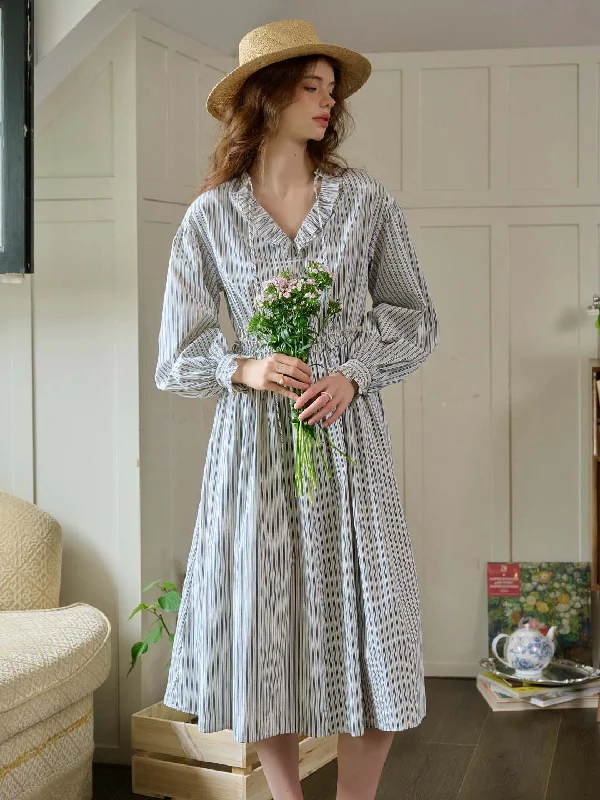 Buy More, Pay Less!Rhea Trimmed Lace-up V-neck Striped Trimmed Sleeves Dress
