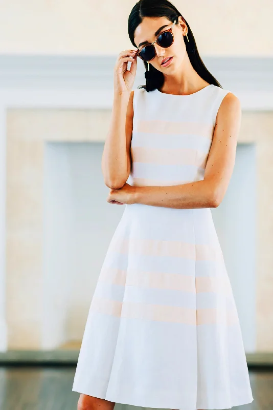 Hottest Discounts of the Year!Seam Stripe Pleat Dress with Pockets