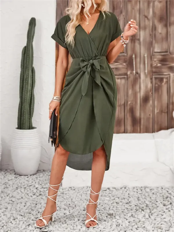 One Click Away from Big Savings!Tied Surplice Short Sleeve Dress