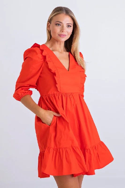 Your Exclusive Offer Awaits!Tomato Poplin Ruffle Tier Dress