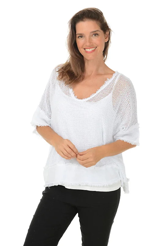 Grab Yours Before It’s Too Late!Frayed Edge Cotton Mesh Top