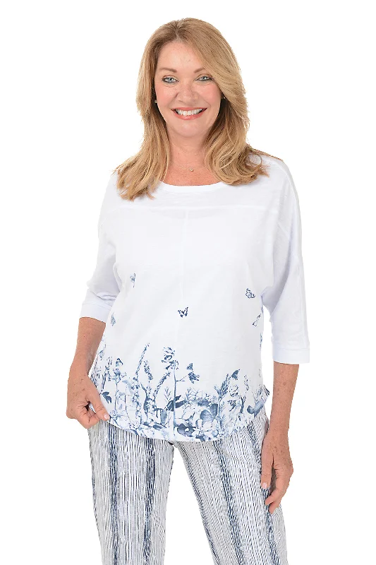 One Day Only – Huge Savings!White Butterfly Floral Dolman Sleeve Top