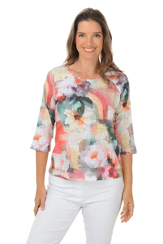 Save More with Every Purchase!Floral Rainbow Raglan Elbow Sleeve Top