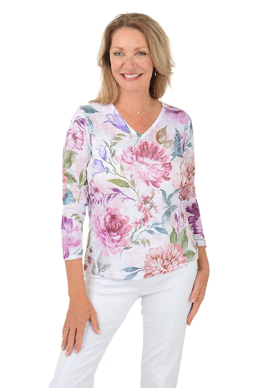 Limited Time Offer!Rose Studded 3/4 Sleeve Top