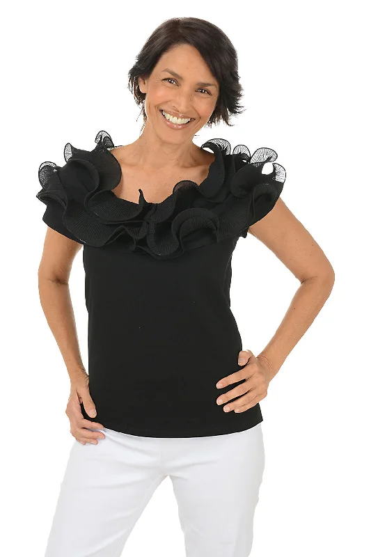Save Up to 50% Off!Off-Shoulder Pleated Ruffle Neck Top