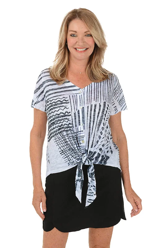 Great Deals, Just for You!Petite Bold Lines Burnout Button-Front Tee