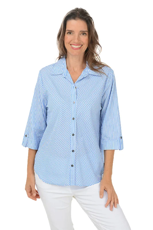 Huge Price Cuts Await!Pinstripe 3/4 Sleeve Button-Front Shirt