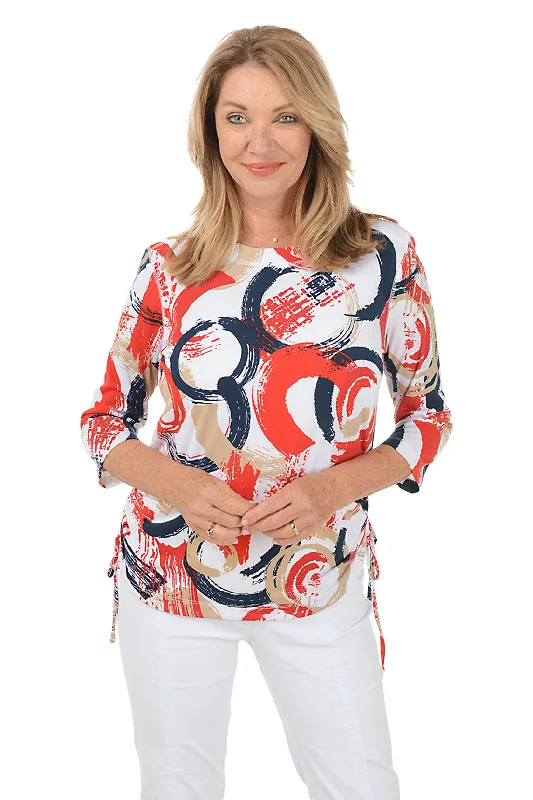 Hurry! While Supplies Last!Red Painted Loops Side Shirred Knit Top