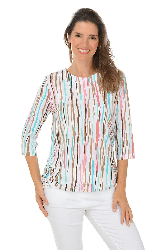 Find the Best Deals Here!Multicolor Wavy Stripe Side Shirred Top