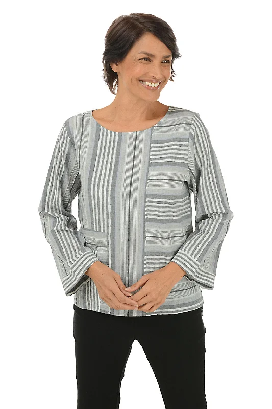 Your Shopping Spree Starts Here!Mixed Stripe Pocket High-Low Blouse