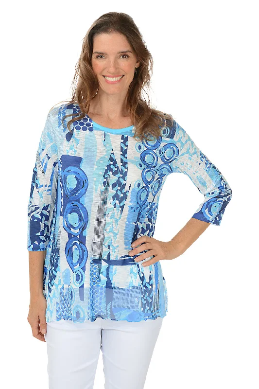 Huge Price Cuts Await!Ocean Blue 3/4 Sleeve Chiffon Tunic