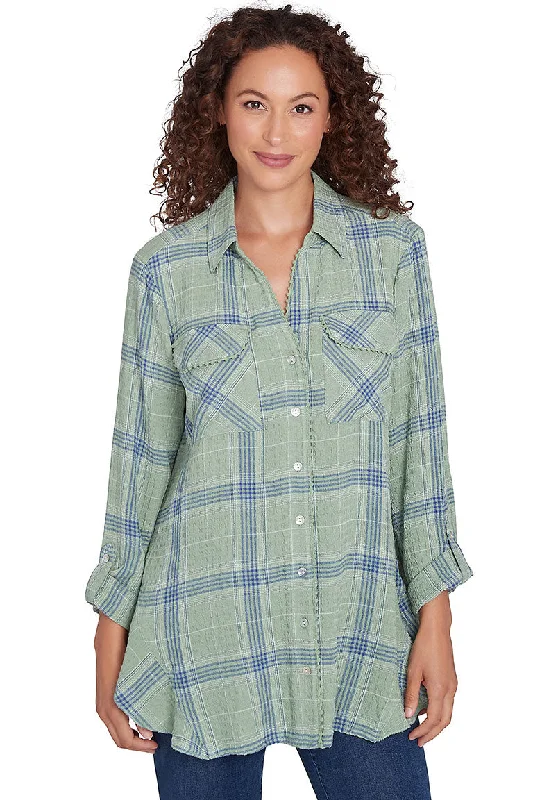 Your Favorite Sale is Back!Basil Plaid Ruffled Crinkle Shirt